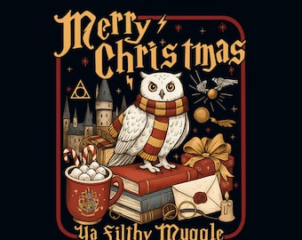 Merry Christmas Ya Filthy Muggle png, Funny Wizard Christmas , Holiday Owl png