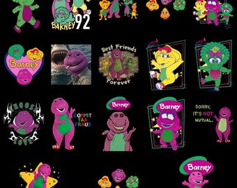 Purple Dinosaur & Friends PNG Bundle, Cartoon Dinosaur Kids Birthday PNG
