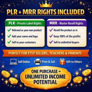 May include: A graphic with text that reads "PLR + MRR RIGHTS INCLUDED." It highlights private label and master resell rights, including rebranding, adding a logo, and selling to customers. It also mentions unlimited income potential.