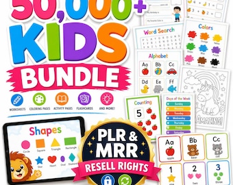 Kinder Lernaktivitäten Bundle | 50.000+ Homeschool Arbeitsblätter, Malbücher & Kinderaktivitäten (PLR, MRR)