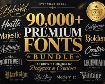 Paquete de más de 90.000 fuentes para uso comercial / Paquete de fuentes premium Script Serif Sans / Descarga de fuentes para bodas y logotipos de Cricut y Canva