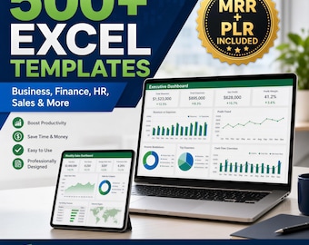 Paquete de más de 500 plantillas editables para hojas de cálculo de Excel: incluye derechos de reventa MRR y PLR.