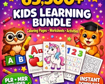 65.500+ Kinder Lernpaket | PLR MRR Wiederverkaufsrechte | Ausmalbilder Arbeitsblätter Aktivitäten | Digitaler Download Printables
