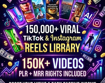 150K Viral TikTok Instagram Reels Bundle Faceless Video Content Macher Bibliothek PLR MRR/AI Animierter Inhalt, Viral Reels, Youtube Shorts