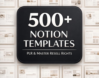 Paquete de más de 500 plantillas para Notion con derechos de reventa (PLR y MRR): planificadores editables (descarga digital).