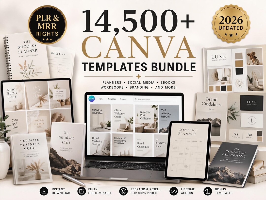 14500+ Canva PLR MRR Templates Bundle, Editable Digital Planners ...