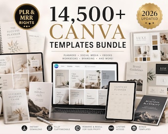 Paquete de más de 14500 plantillas PLR MRR de Canva, planificadores digitales editables / productos digitales / (derechos de reventa comercial incluidos)