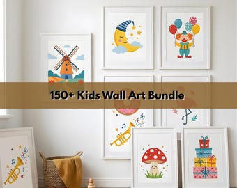 150+ Kinder Wand Kunst Bündel Printable | Kinderzimmer Deko Set | Babyzimmer Wand Kunst | Kinderzimmer Poster | Niedliche Tiere, Transport, Zitate | PLR MRR