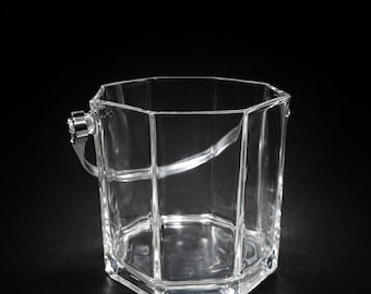 Vintage glazen ijsemmer – Geometrisch facetontwerp – Barbenodigdheden uit het midden van de vorige eeuw – Retro ijshouder