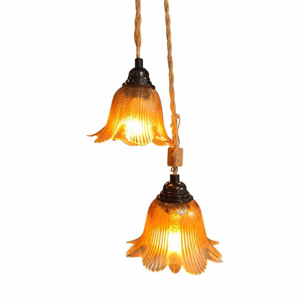 Globe Tulipe / Abat-Jour Vintage En Verre Ambré – Déco Luminaire – Made In France