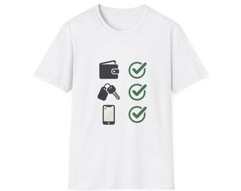 T-shirt Gildan Softstyle : The Guy Essentials ; Portefeuille, clés, t-shirt graphique pour téléphone