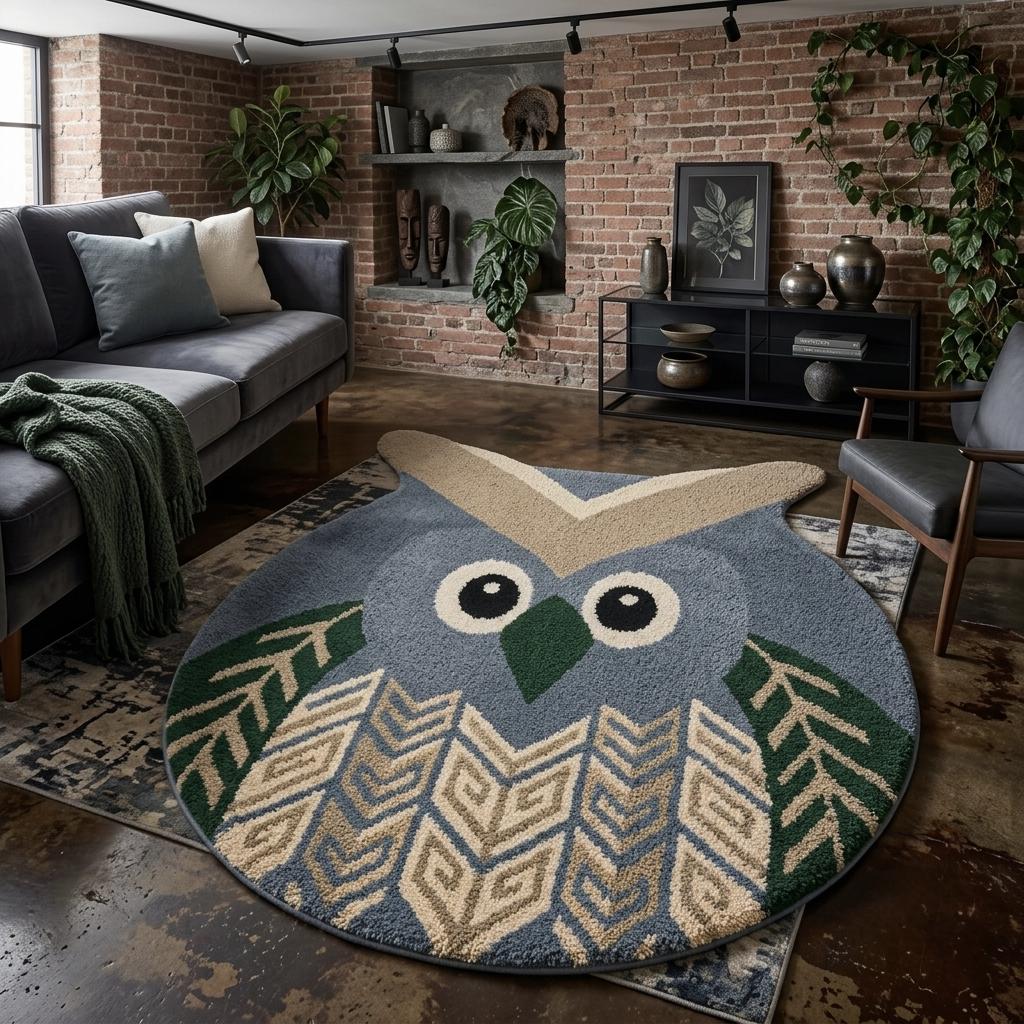 Hand Tufted Owl Rug, Boho Animal Rug, Kids Room Rug, Nature Inspired Decor