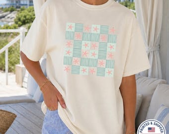 Comfort Colors® Starfish Checkerboard Shirt, Vintage Beach Summer Graphic Tee