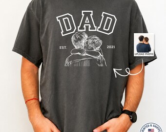 Custom Dad Shirt Personalized Photo Line Art T-Shirt Custom Portrait Tee Vintage Fathers Day Gift Gift for Husband New Dad Est Shirt
