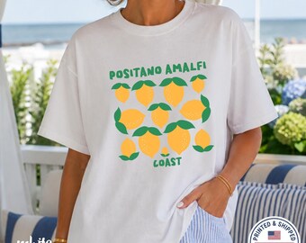 Positano Amalfi Coast Lemon Graphic Tee – Retro Italian Summer Vacation Shirt