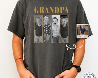 Custom Grandpa Shirt Personalized Photo T-Shirt Vintage Grandfather Gift Retro Grandkids Picture Tee Comfort Colors® Multi Photo Papa Shirt