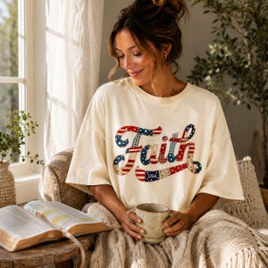 Patriotic Faith USA Shirt, 4th of July Christian Comfort Colors® Tee, American Flag Patchwork Tshirt, Religious USA Pride Top