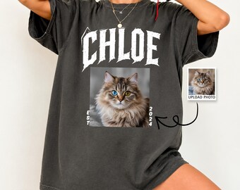 Custom Cat Shirt Vintage Pet Photo T Shirt Personalized Cat Mom Gift Retro Graphic Tee Custom Dog Name Shirt Heavy Metal Band Style Shirt