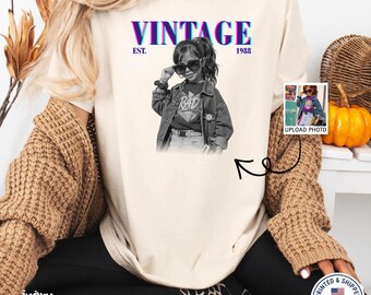 Custom Photo Vintage Shirt, Retro Personalized Childhood Picture Birthday Tee, Custom Photo Graphic Tshirt, 90s Est Year Shirt