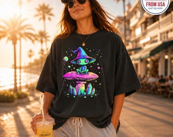 Cosmic Frog Wizard T-Shirt, Psychedelic Mushroom Magic Tee, Celestial Space Frog Shirt, Witchy Crystal Top, Trippy Toad Graphic Tee