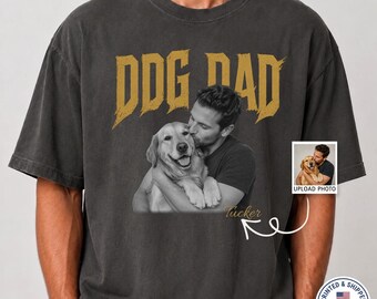 Custom Dog Dad Shirt with Photo, Personalized Fathers Day Dog Lover Gift, Vintage Heavy Metal Font Pet Apparel, Custom Dog Name Graphic Tee