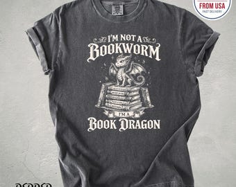 I'm Not A Bookworm I'm A Book Dragon Comfort Colors® Shirt, Vintage Fantasy Reader Tee, Librarian Gift, Retro Bookish Top