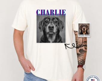 Custom Dog Photo Shirt, Personalized Pet Picture Name Tshirt, Retro Neon Graphic Tee, Dog Dad Birthday Gift, Custom Dog Mom Graphic Shirt