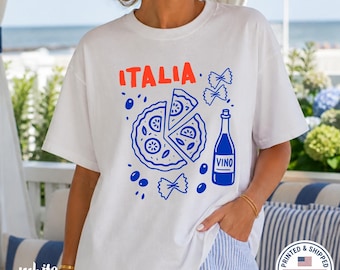 Comfort Colors® Italia Summer Shirt, Vintage Pizza Vino Graphic Tee