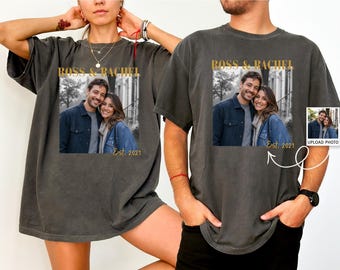 Custom Couple Shirt Vintage Valentine Day Gift Personalized Photo T-Shirt Retro Anniversary Tee Custom Names Graphic Top Gift For Boyfriend