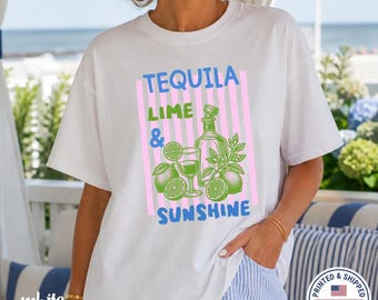 Tequila Lime Sunshine Comfort Colors® T-Shirt, Retro Beach Vacation Tee