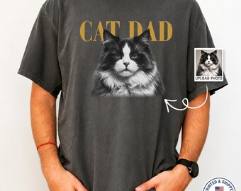 Custom Cat Dad Shirt Personalized Cat Face T-Shirt Vintage Pet Lover Gift Custom Photo Comfort Colors Tee Gift for Husband Father Day Shirt