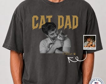 Custom Cat Dad Shirt Personalized Photo T-Shirt Vintage Cat Lover Gift Retro Cat Name Tee Custom Pet Portrait Comfort Colors® Gift for Him