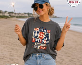 250 Years of USA Freedom Shirt, 1776-2026 Celebration Tee, Retro Typography Patriotic T-shirt, America 250th Anniversary Gift