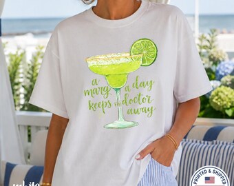 Margarita Cocktail Shirt, Sip Sip Hooray Retro Tee, Hand Drawn Drink, Comfort Colors® 1717