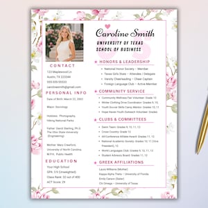 Pink Blossom Sorority Rush CV | PNM Rush Pack 2026 | Chi Omega Kappa Theta Rush | Vrouwelijke rush-cv | CV middelbare school