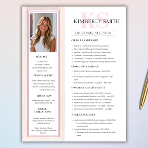 Minimalist Sorority Rush Resume Template with photo | Pink Watercolor Resume Canva | PNM Rush Pack | | Greek Life Resume | Rush Cover Letter