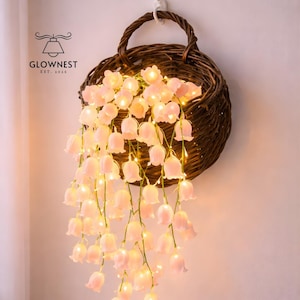Rose Flower Fairy Lights Basket | Romantic LED Hanging Lamp, Cozy Room Decor