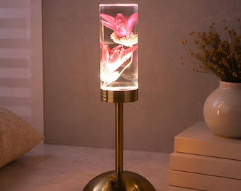 Preserved Flower Acrylic Lamp | Romantic LED Floral Bedside Light, Minimalist Decor