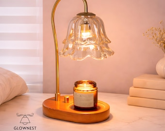 Vintage Glass Flower Lamp, Dimmable, Brass-Effect Base, Romantic Charm Lighting