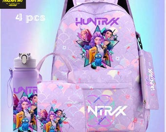 4-delige K-Pop Demon Hunters-rugzakset: school, lunch, waterfles, etui