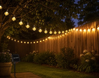 Solar Globe String Lights Outdoor | Waterproof Crackle Glass LED - Fairy Lights for Garden, Patio