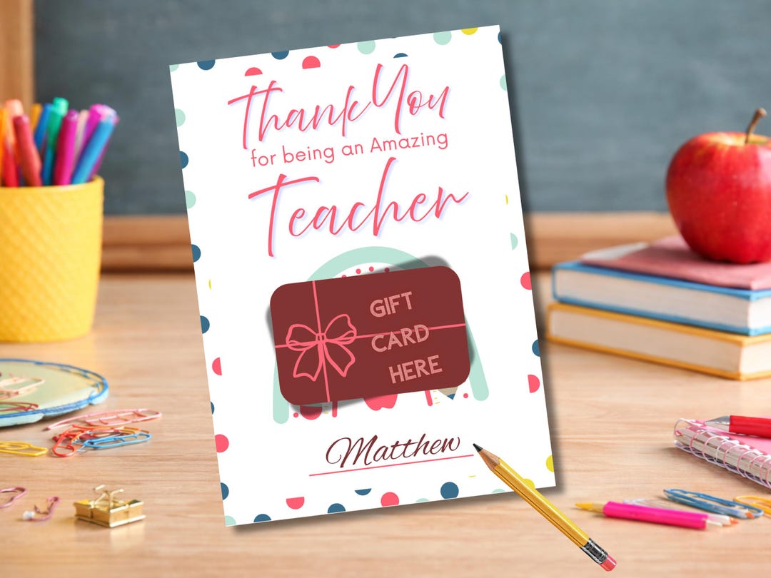 Teacher Appreciation Gift Card Holder, Printable Thank You Card ...
