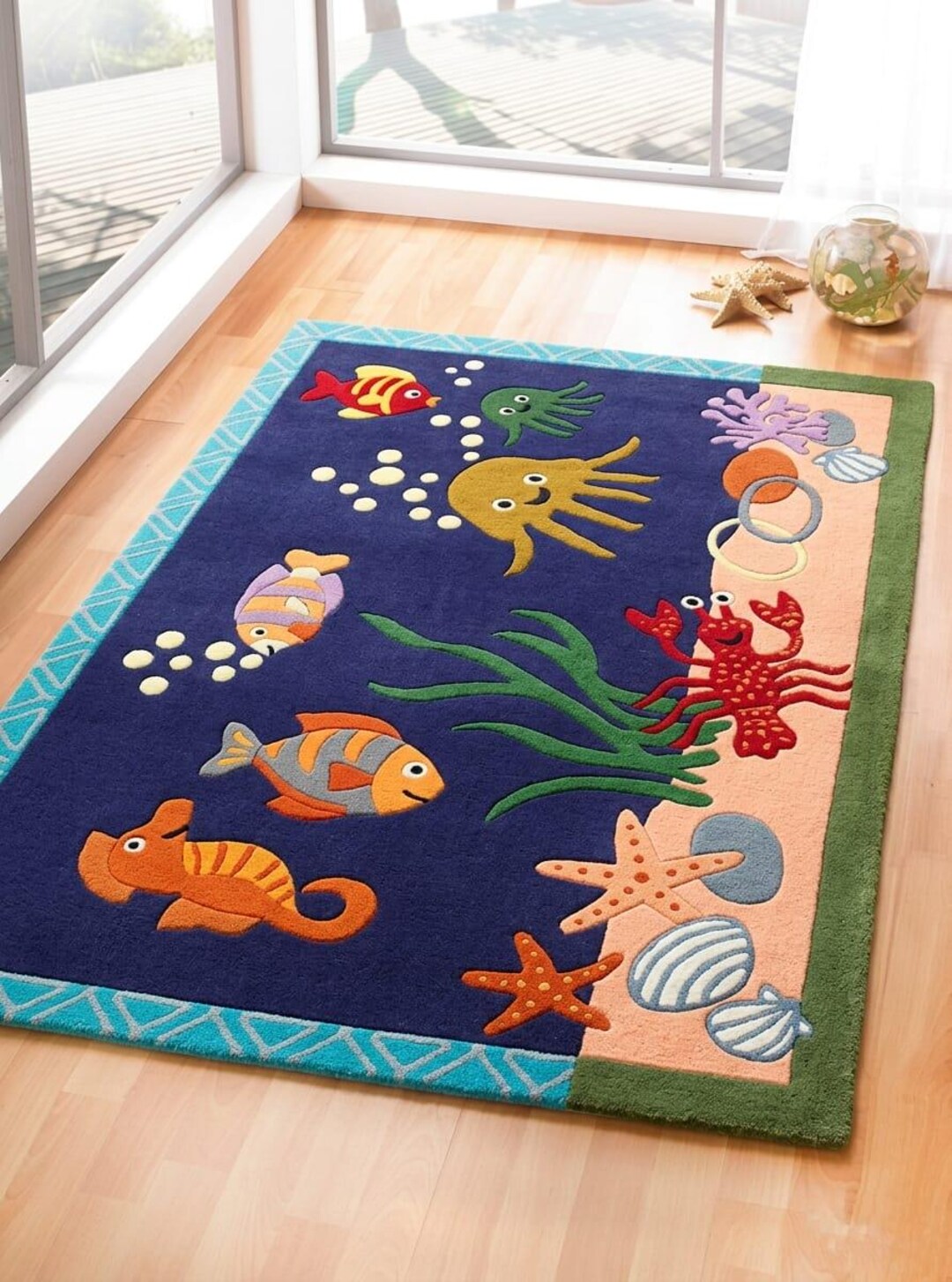 Under the Sea Kids Rug | Ocean Marine Life Play Mat, Octopus, Crab ...