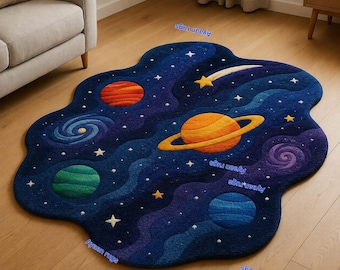 Galaxy Rug, Space Kids Planet Area Rug, Solar System Carpet,Room Decor, Starry Night , Nursery Playroom Unique Shaped