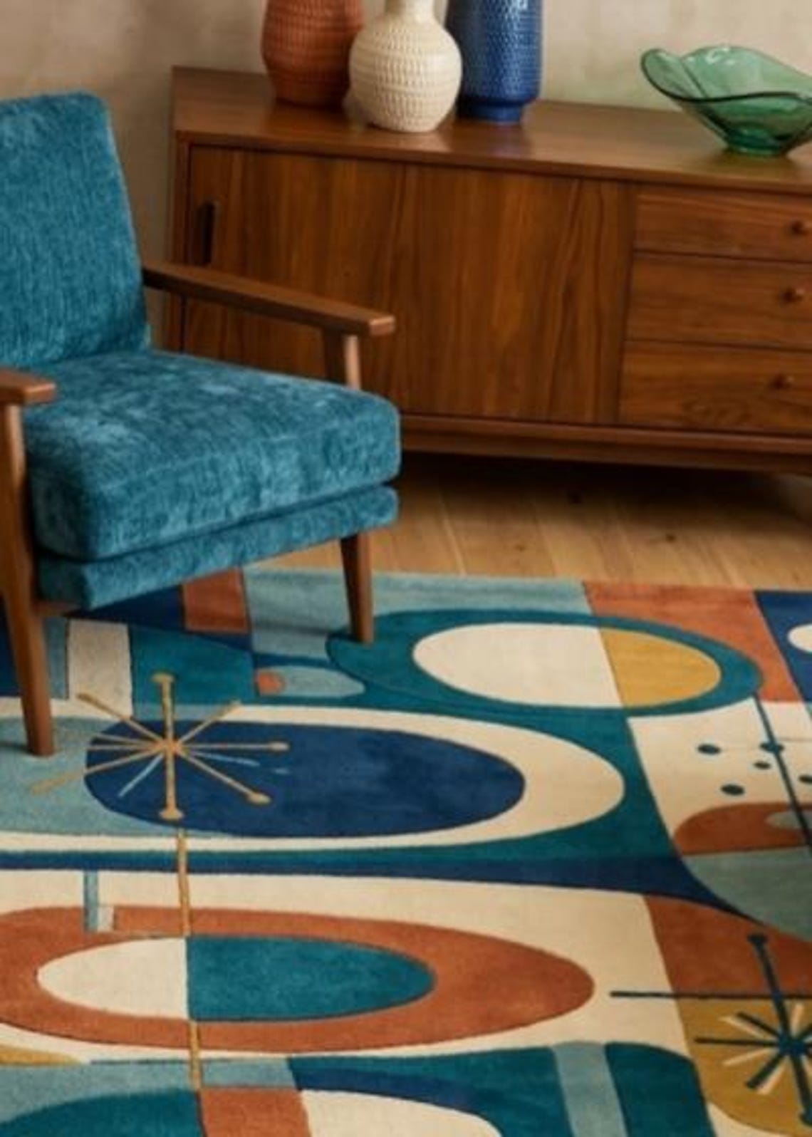 Mid-century Modern Abstract Area Rug - Atomic Era Geometric Carpet ...
