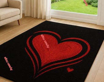 Black Red Heart Rug, Romantic Love Area , Modern Heart Carpet, Valentine Gift Bedroom Living Room Decor, Soft Plush Floor Mat