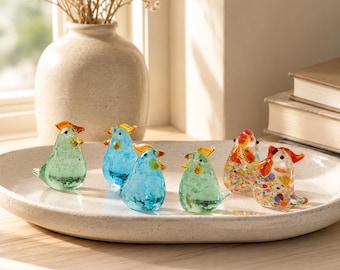 Mini glazen kippenbeeldje, klein decor boerderij kuiken, schattig keukenplankdecor, cadeau voor oma, verzamelobject glasdier