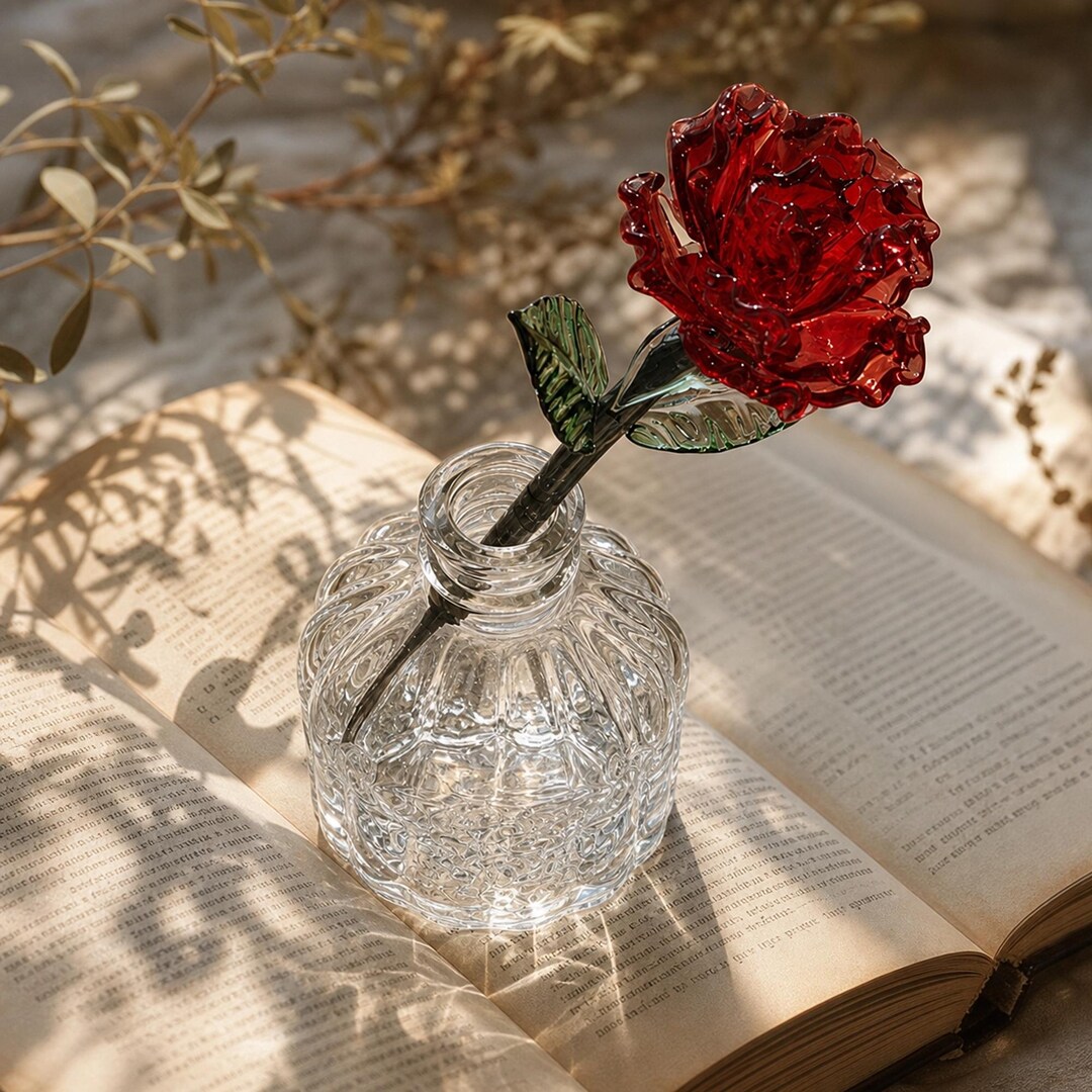 Glass Rose in Vase, Eternal Flower Decor, Handmade Nordic Glass Art ...