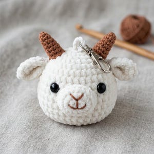Crochet Goat Keychain Pattern | Amigurumi Farm Animal Plush (PDF Download)