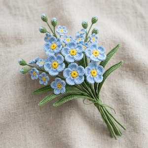 häkeln Vergissmeinnicht Blumen Muster - Realistische Mini Blumenstrauß Applikation DIY